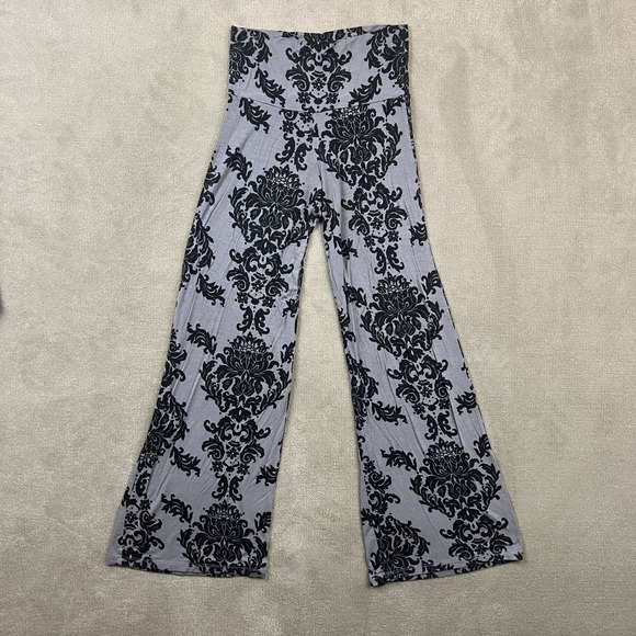 Popana Palazzo Pants Small Women Gray Black Damask Wide Leg High Waist — photo 2